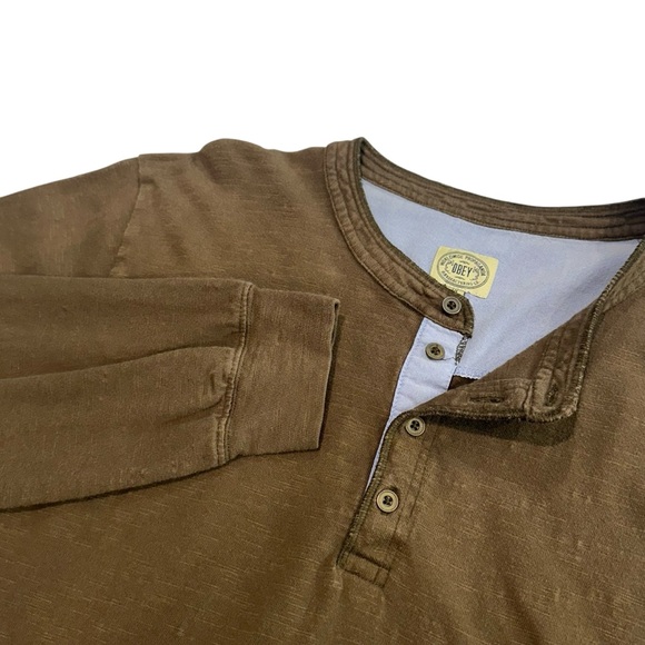 Obey Moss Brown Textured Dexter Henley, XL - Picture 1 of 8
